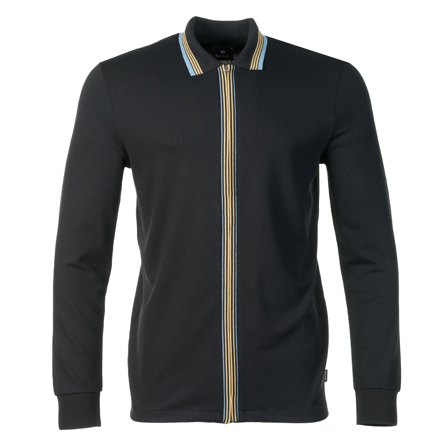 Regular Fit Long Sleeve Full Zip Polo Shirt Black
