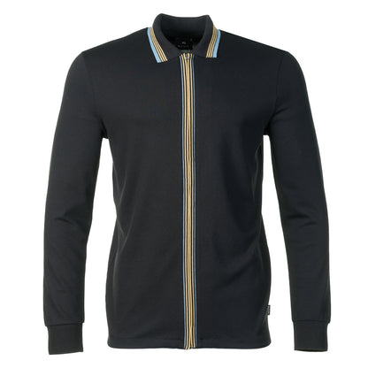 Regular Fit Long Sleeve Full Zip Polo Shirt Black