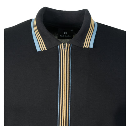 Regular Fit Long Sleeve Full Zip Polo Shirt Black