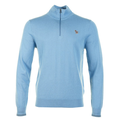 Knitted Zebra Quarter Zip Jumper 40 Light Blue