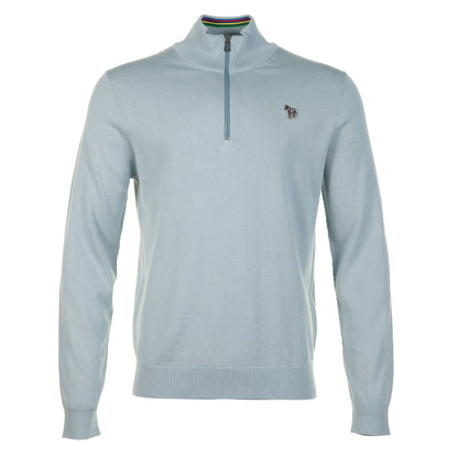 Sport Stripe Knitted Zebra Quarter Zip Light Blue