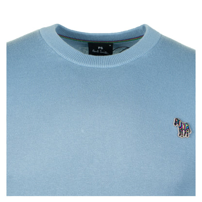 Knitted Zebra Crew Neck Jumper Cobalt Blue