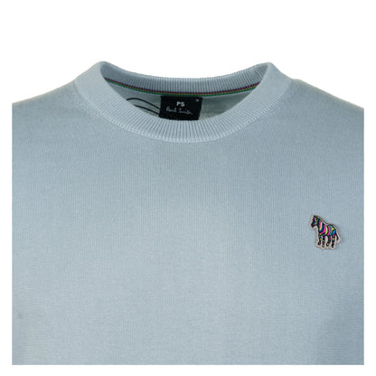 Knitted Zebra Crew Neck Jumper Light Blue