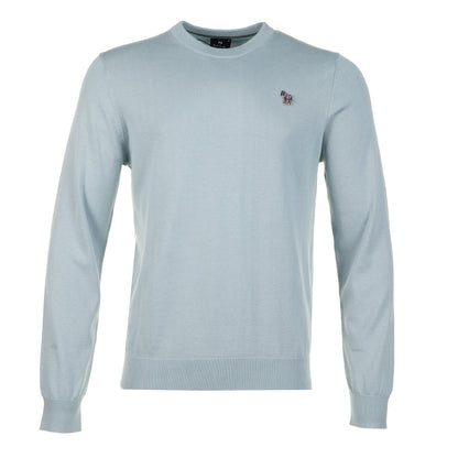 Knitted Zebra Crew Neck Jumper Light Blue