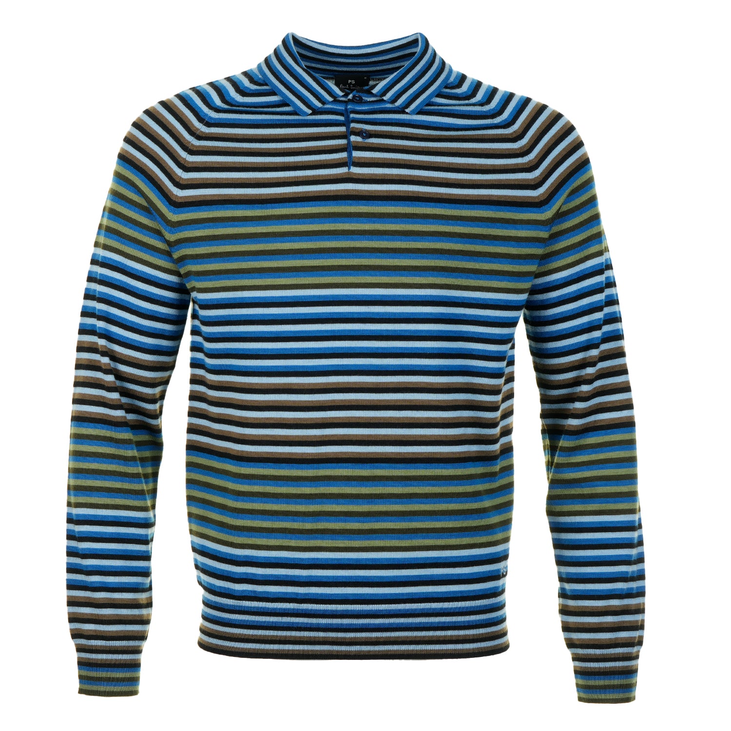 Knitted Long Sleeve Striped Polo Shirt Cobalt Blue