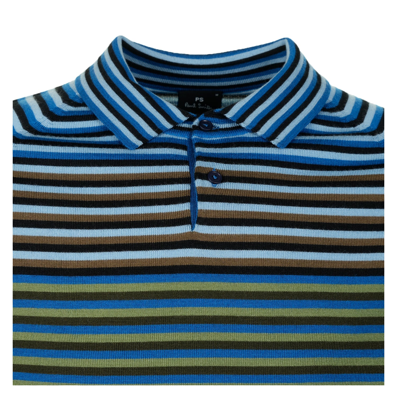 Knitted Long Sleeve Striped Polo Shirt Cobalt Blue
