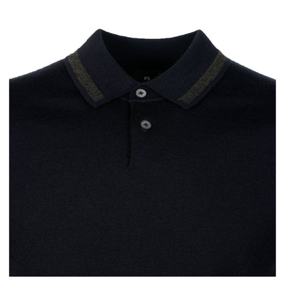 Merino Wool Knitted Short Sleeve Polo Shirt Navy
