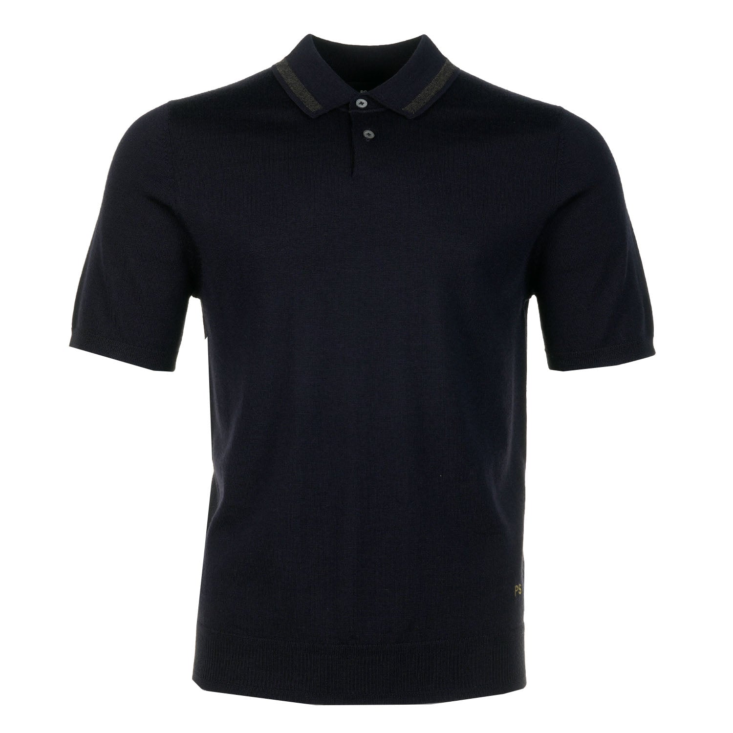 Merino Wool Knitted Short Sleeve Polo Shirt Navy
