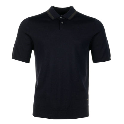 Merino Wool Knitted Short Sleeve Polo Shirt Navy