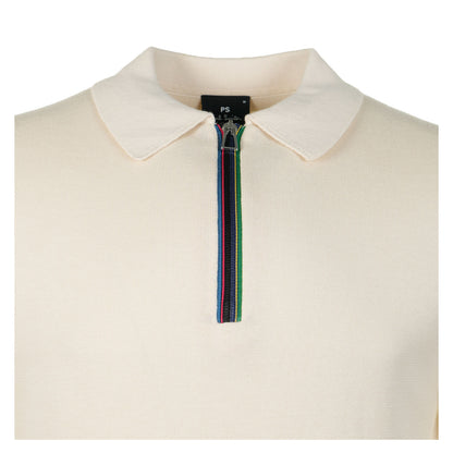 Sport Stripe Knitted Short Sleeve Polo Shirt Ivory