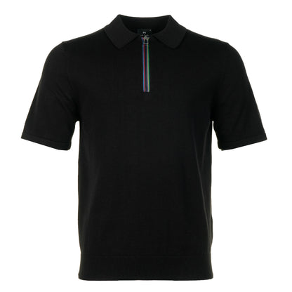 Sport Stripe Knitted Short Sleeve Polo Shirt Black