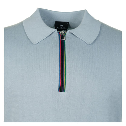 Sport Stripe Knitted Short Sleeve Polo Shirt 40a Light Blue