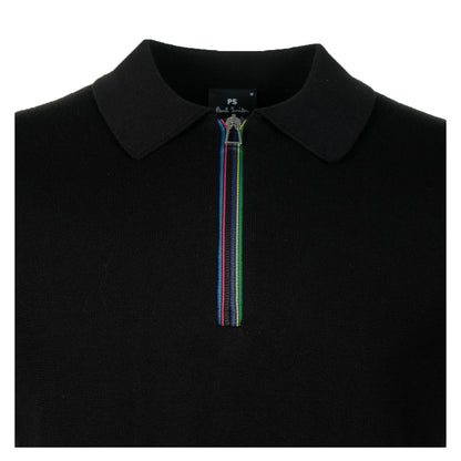 Sport Stripe Knitted Short Sleeve Polo Shirt Black