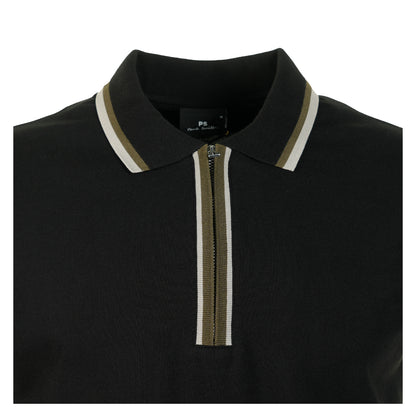 Regular Fit Short Sleeve Placket Detail Zip Polo Shirt Black