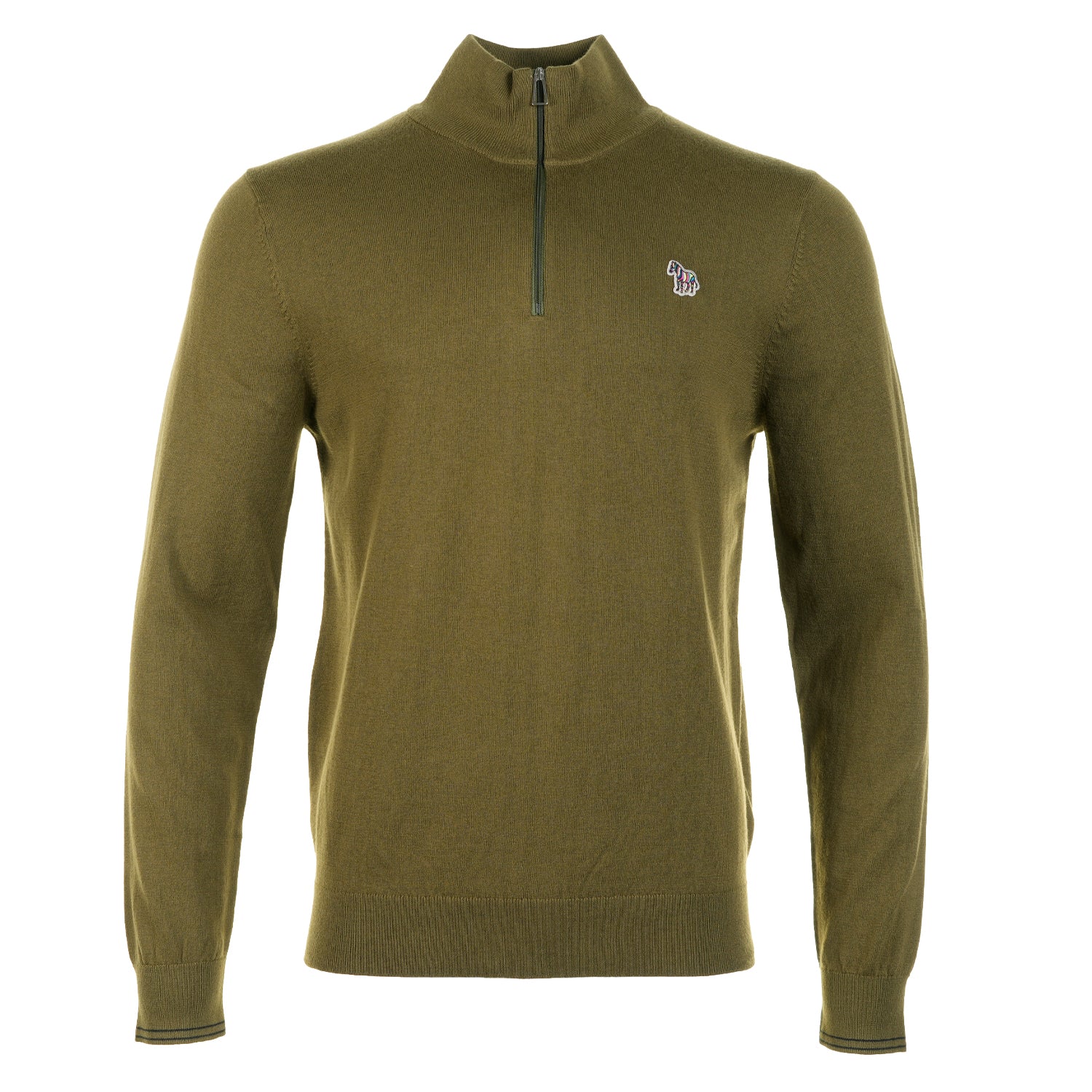 Paul Smith Knitted Zebra Quarter Zip Jumper 35 Military Green