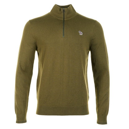 Paul Smith Knitted Zebra Quarter Zip Jumper 35 Military Green