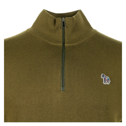 Paul Smith Knitted Zebra Quarter Zip Jumper 35 Military Green