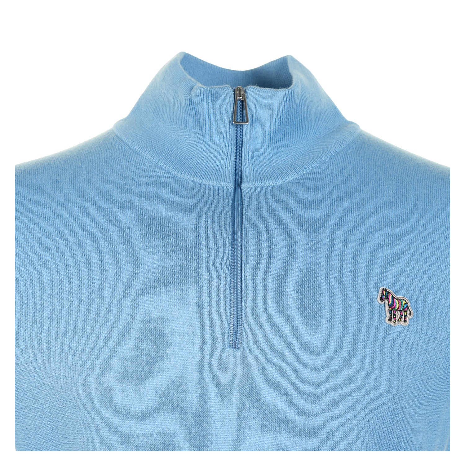 Knitted Zebra Quarter Zip Jumper 40 Light Blue