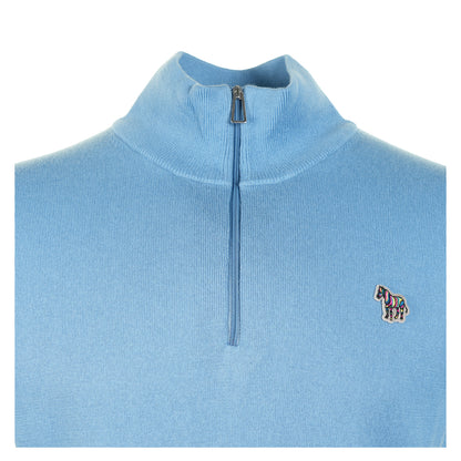 Knitted Zebra Quarter Zip Jumper 40 Light Blue