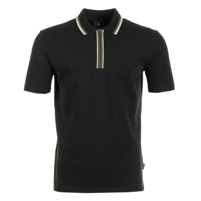 Regular Fit Short Sleeve Placket Detail Zip Polo Shirt Black