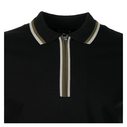 Regular Fit Short Sleeve Placket Detail Zip Polo Shirt Black
