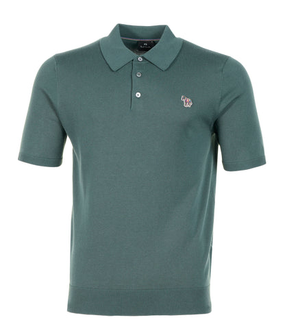 Knitted Short Sleeve  Zebra Badge Polo Shirt 37B Petrol Green