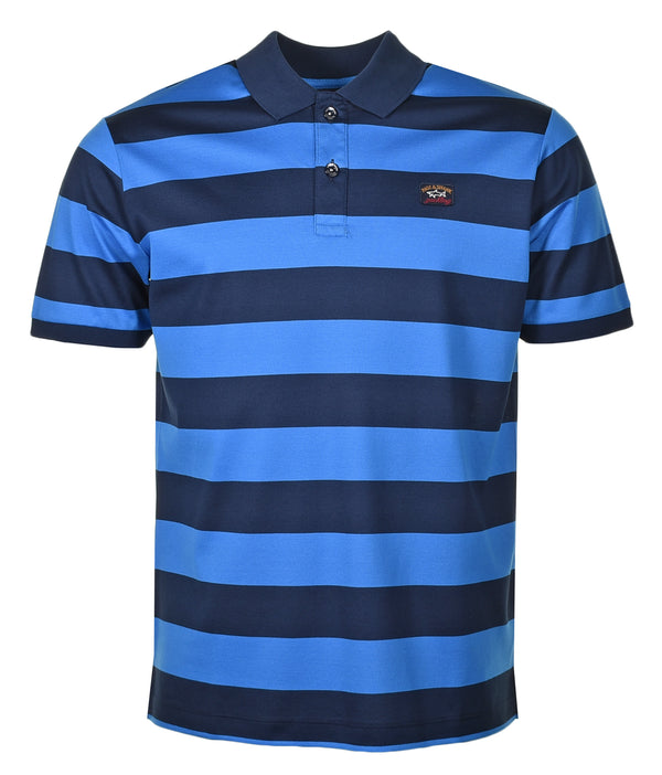 Short Sleeve Stripe Polo Shirt Bright Blue