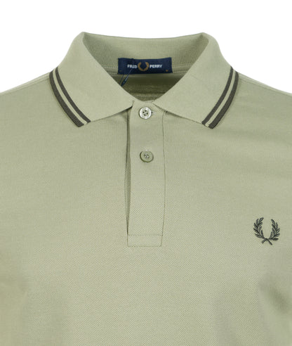 Short Sleeve Twin Tipped Polo Shirt Olive Mint Green