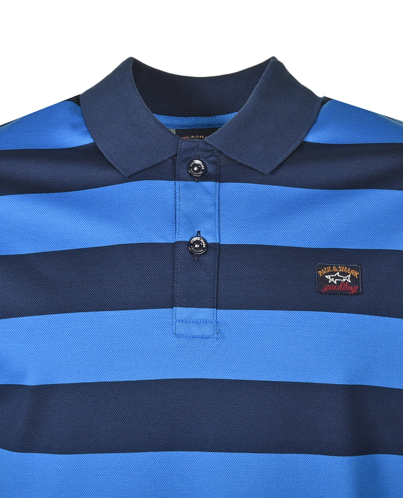 Short Sleeve Stripe Polo Shirt Bright Blue