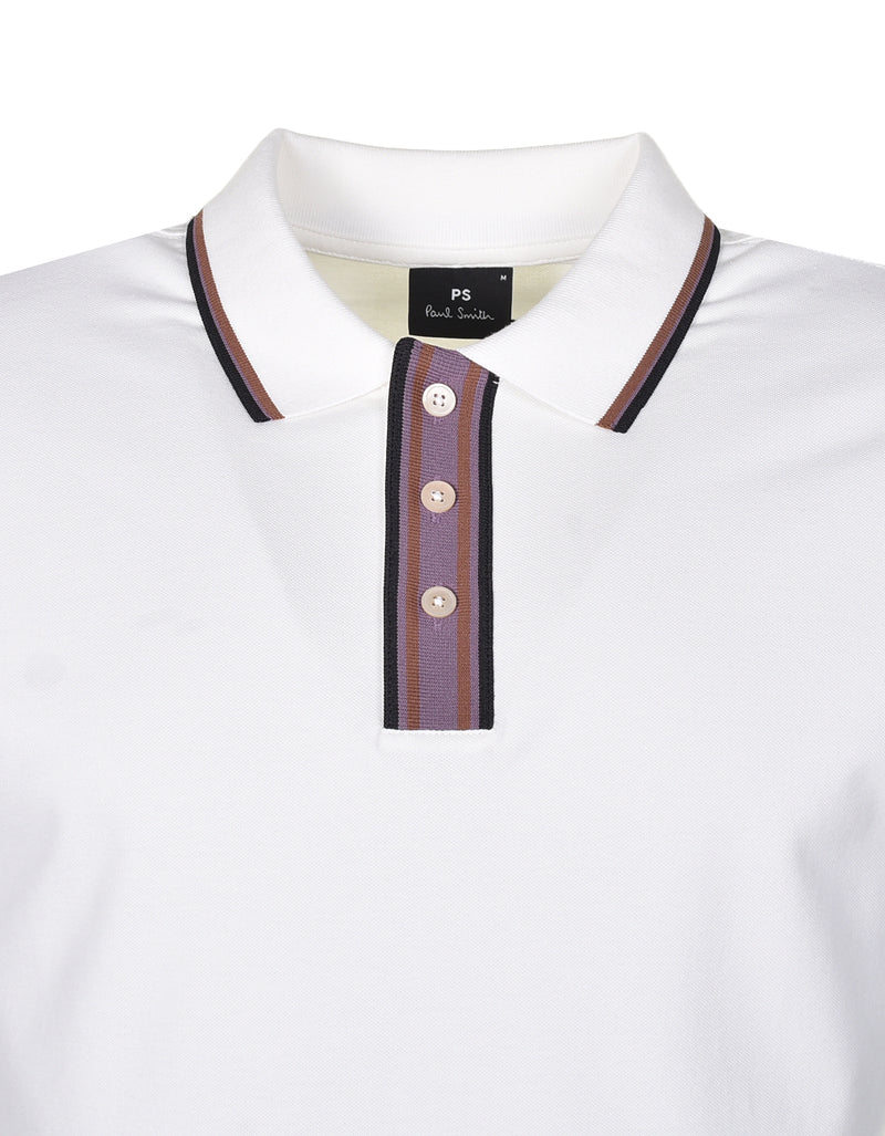 Regular Fit Short Sleeve Stripe Detail Polo Shirt Off White