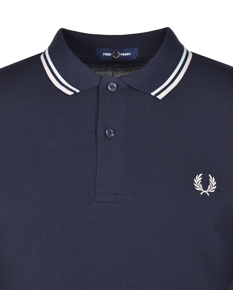 Short Sleeve Twin Tipped Polo Shirt Navy/Silver Blue/Warm Grey