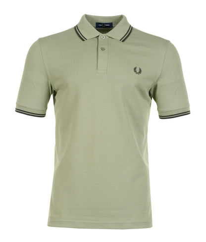 Short Sleeve Twin Tipped Polo Shirt Olive Mint Green