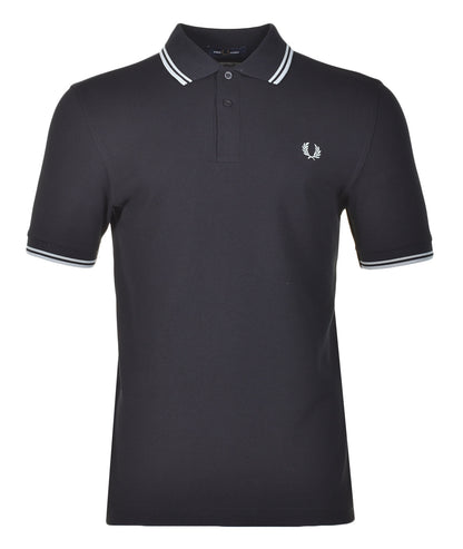 Short Sleeve Twin Tipped Polo Shirt Black Silver Blue