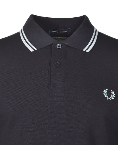 Short Sleeve Twin Tipped Polo Shirt Black Silver Blue