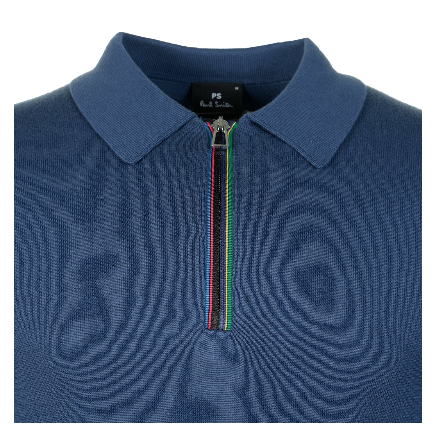Sport Stripe Knitted Long Sleeve Polo Shirt Indigo