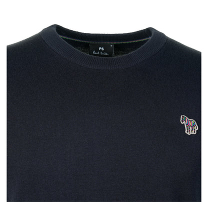 Knitted Zebra Crew Neck Jumper Very Dark Navy