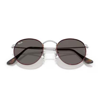 folded pair of Ray Ban Round Metal Matte Havana Matte Silver / Dark Grey