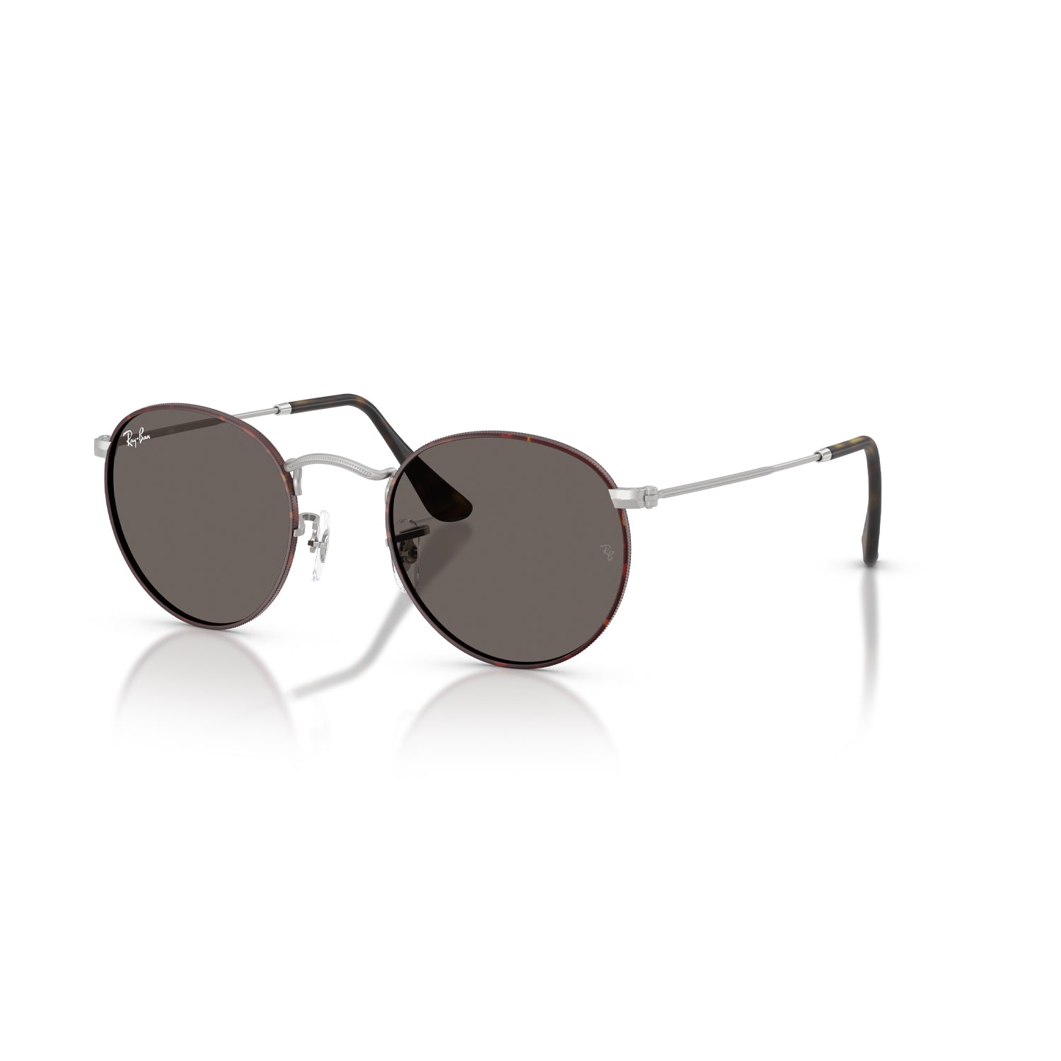 Pair of Ray Ban Round Metal Matte Havana Matte Silver / Dark Grey