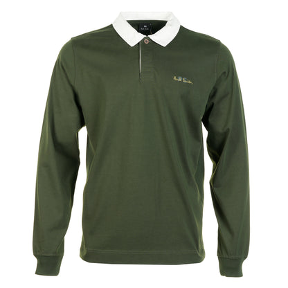 Rugby Long Sleeve Emblem Polo Bottle Green