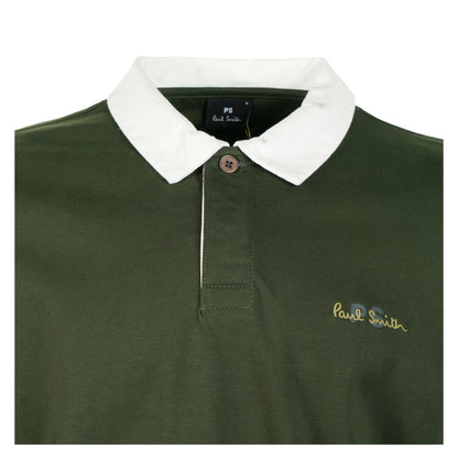 Rugby Long Sleeve Emblem Polo Bottle Green