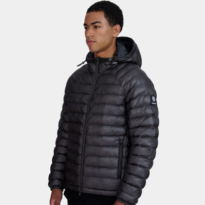 Man wearing Sandbanks Hooded Ripstop Micro Puffer Jacket Anthracite