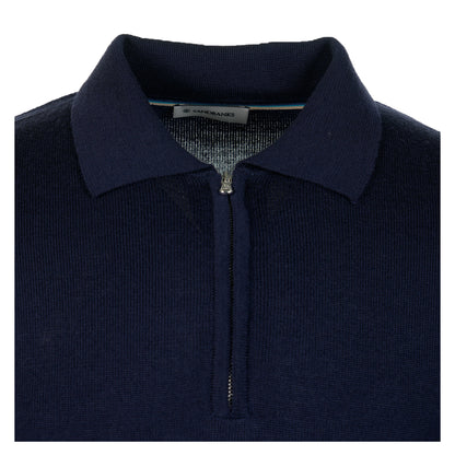 Merino Wool Zip Polo Navy