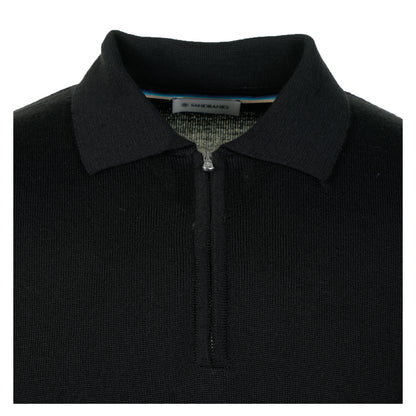 Merino Wool Zip Polo Black