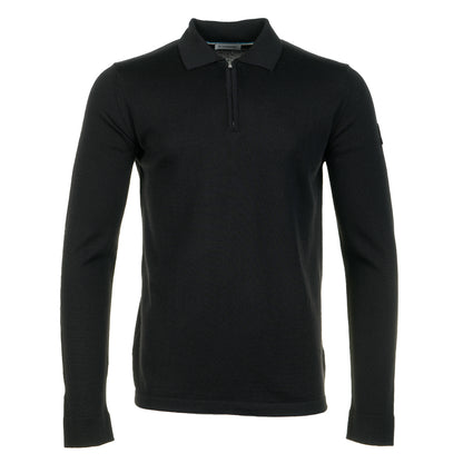 Sandbanks Merino Wool Zip Polo Black