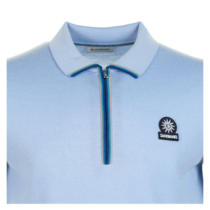 SS Colour Stripe Knitted Zip Polo Shirt Dusty Blue