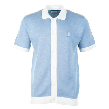 Short Sleeve Knitted Full Button Polo Shirt Dusty Blue