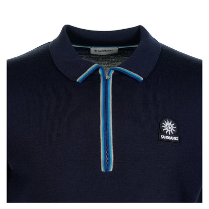 SS Colour Stripe Knitted Zip Polo Shirt Navy