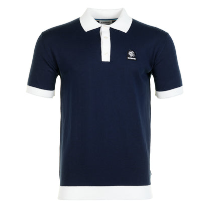 Short Sleeve Knitted 3 Button Polo Shirt Navy