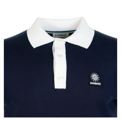 Short Sleeve Knitted 3 Button Polo Shirt Navy