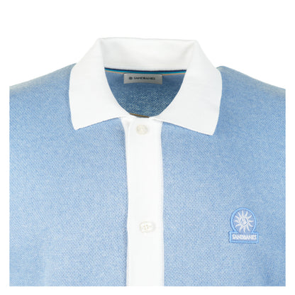 Short Sleeve Knitted Full Button Polo Shirt Dusty Blue